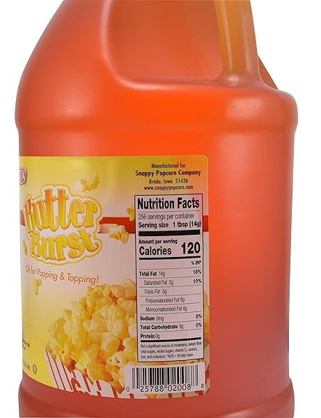SNAPPY BUTTER BURST POPCORN OIL, MOVIE THEATER BUTTER OIL FOR MACHINES AND STOVETOPS, NATURALLY COLORED WITH BETA CAROTENE, 1 GALLON