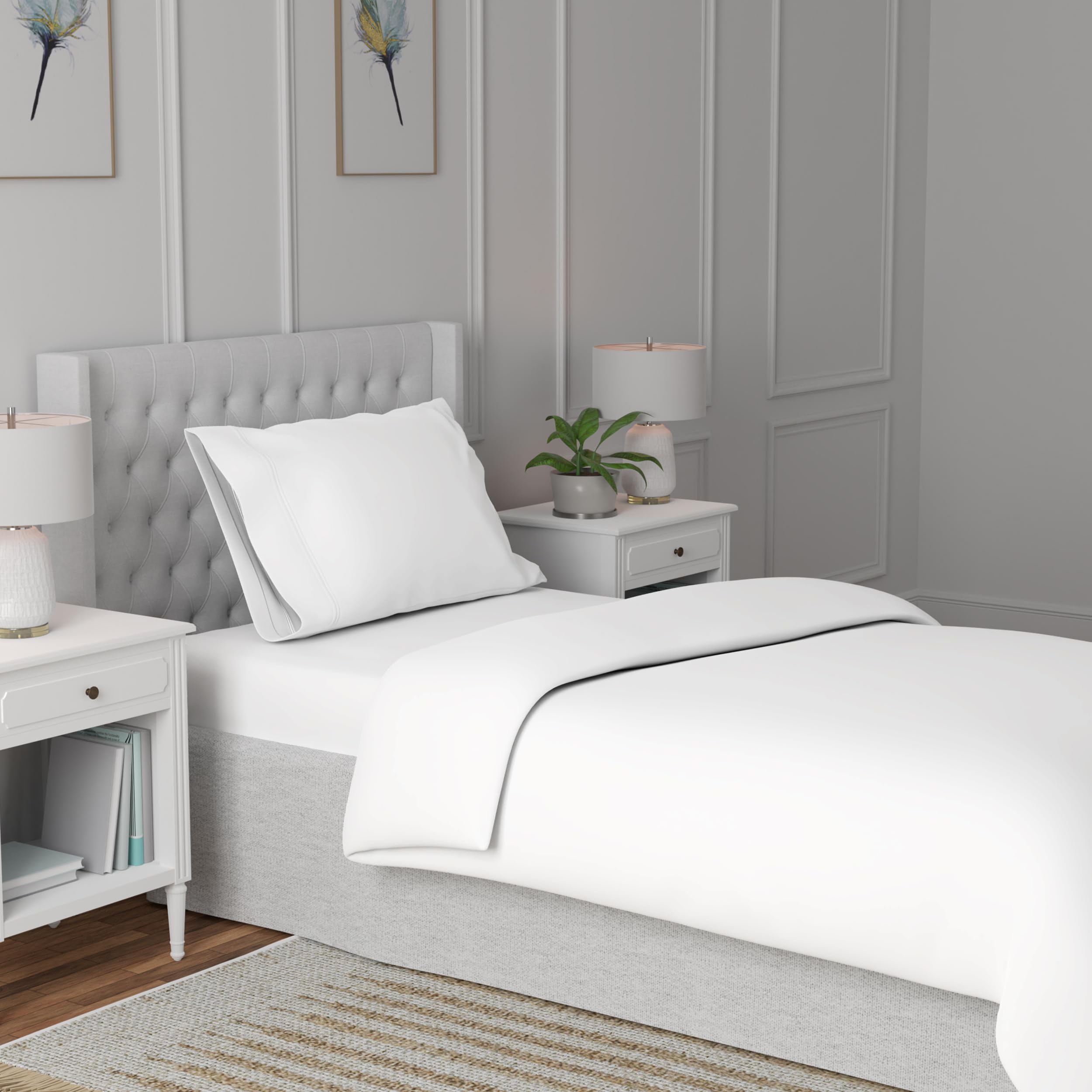 Purity Home 100% Cotton White Single Duvet Cover Set 135x200 cm – 400 Thread Count Long Staple Cotton Sateen Weave, Silky Soft, Breathable, Wrinkle Resistant, Hotel Quality, Oeko Tex Certified