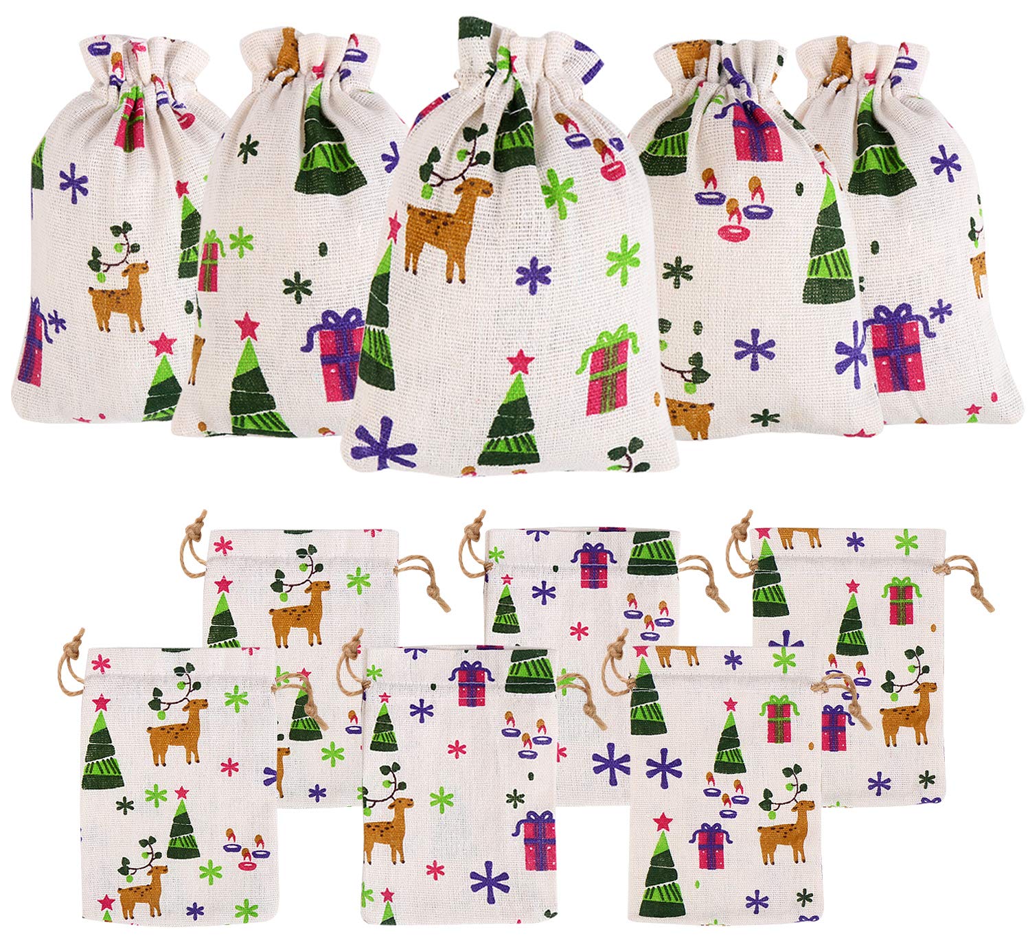 LOKIPA 12pcs Christmas Jute Burlap Gift Bags with Drawstring, 10 x 14cm Jute Burlap Sack Pouch — image 1