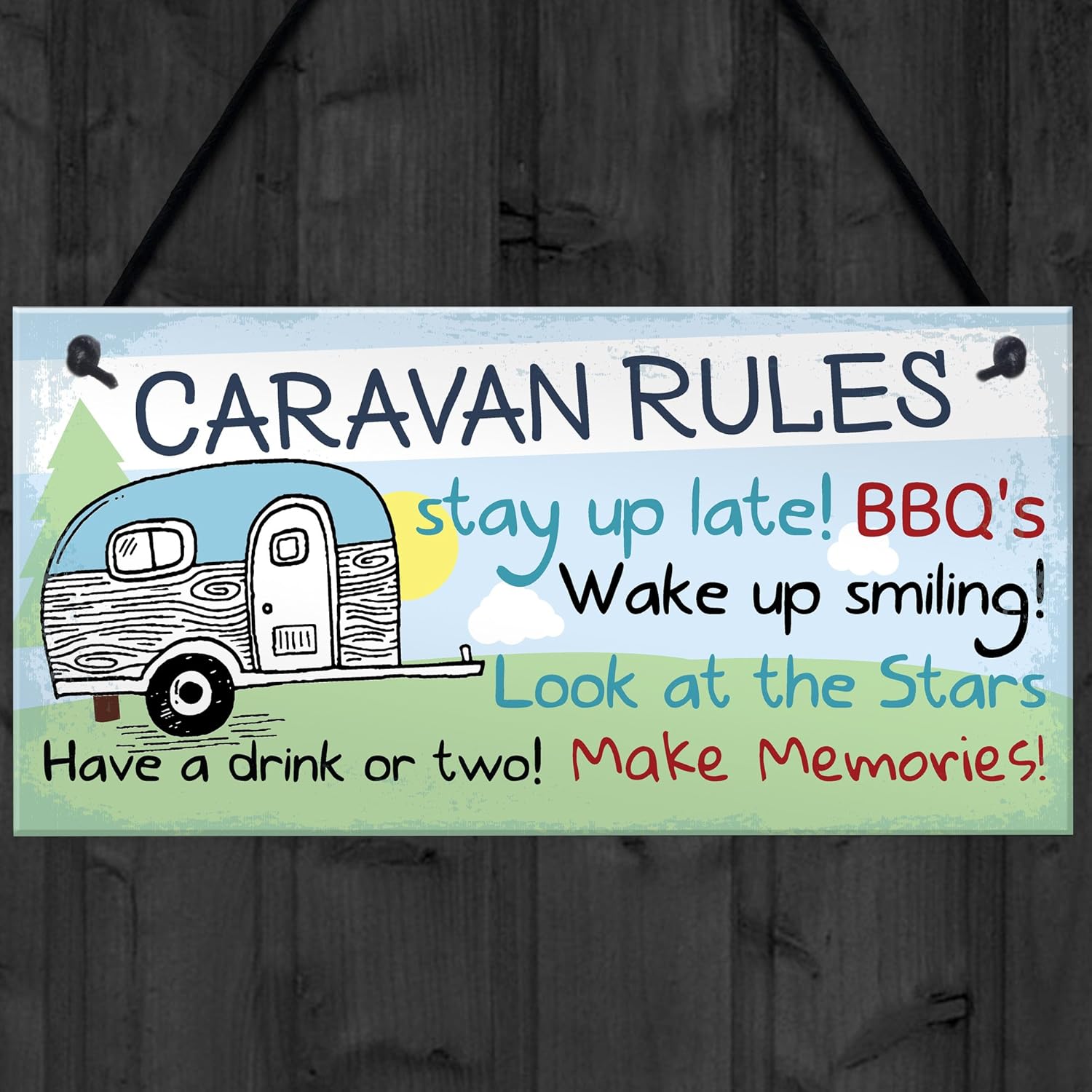 Red Ocean Caravan Rules Novelty Hanging Plaque Campervan Outdoor Garden BBQ Sign Retirement Friend Gift, white|black|green, 20 x 10 cm - Image 5