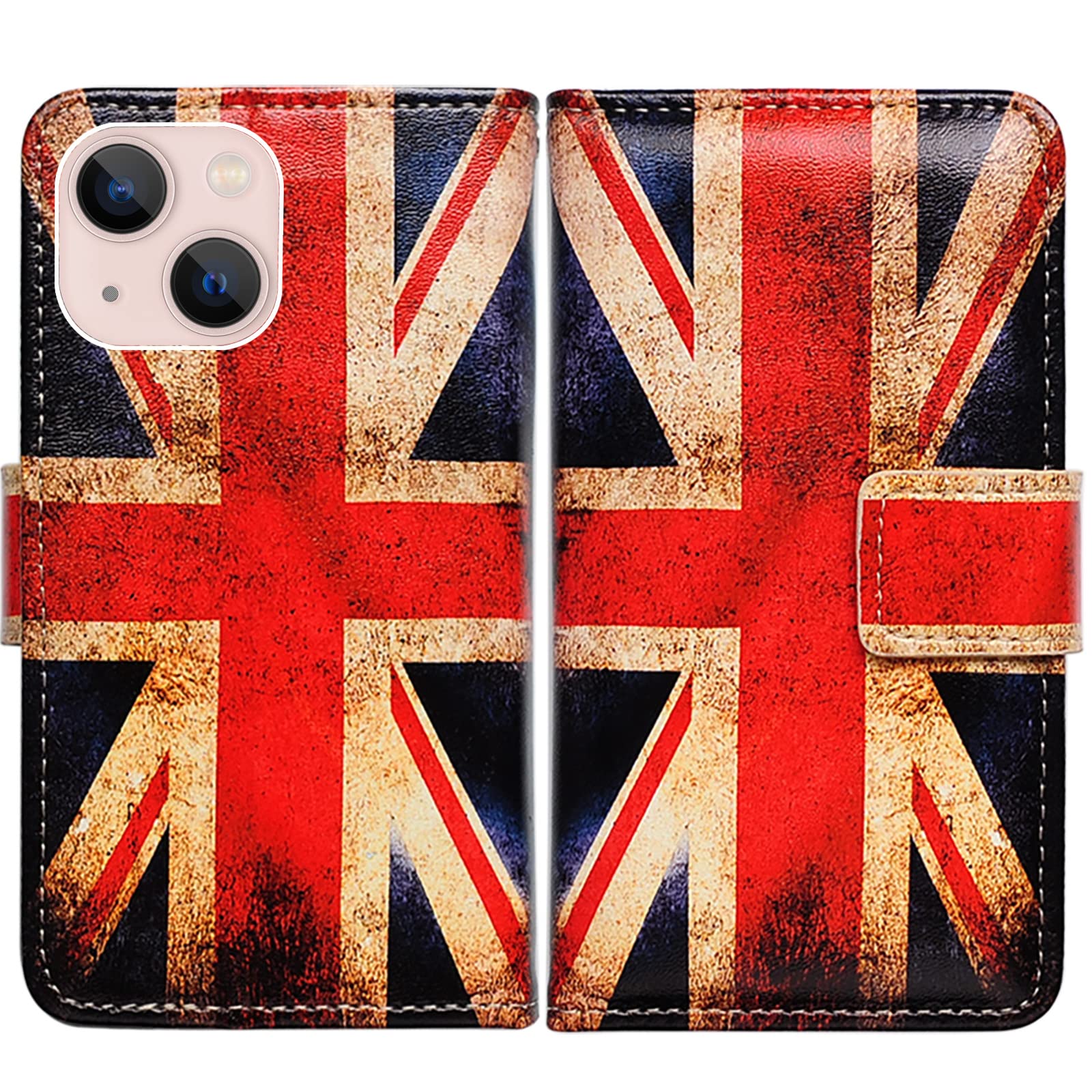 Bcov iPhone 14 Case, Retro Union Jack Flag Leather Flip Phone Case Wallet Cover with Card Slot Holder Kickstand For iPhone 14