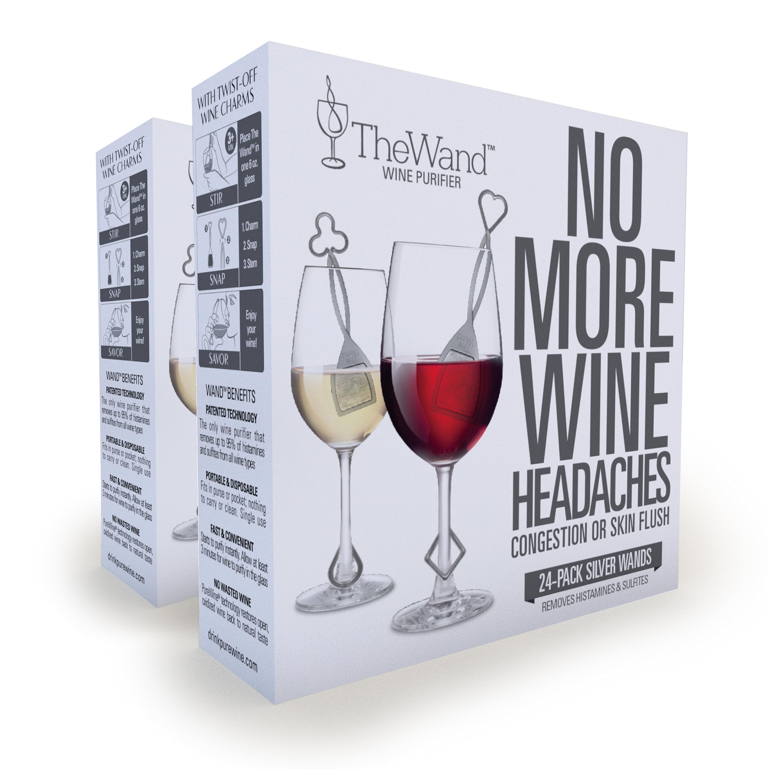 Silver Wine Wands Filter & Purifier by PureWine - (48) Wine Stick Accessories Remove Histamines and sulfites - Great for Gifting, Christmas, Wedding, Present