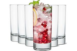 LUXU Premium Highball Drinking Glasses (Set of 6)-7 oz Tom Collins Glasses,Clear Tall Glass Cups,Cute Cocktail Glasses,Lead-f