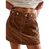 Freyhem Womens Corduroy High-Rise A-line Silhouette Mini Zip Placket Button Loop Closure Skirt with Pockets