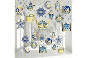 Zonon 30 Pieces Ramadan Mubarak Decorations, Eid Mubarak Hanging Swirl Shining Gold Star Moon Lantern Ceiling Foil Decor for Eid Al-fitr Party Egyptian Holiday Supplies