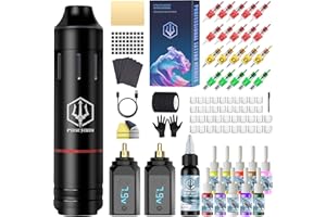 POSEIDON Wireless Rotary Tattoo Machine Kit with 20 Tattoo Cartridge Needles, Ink Set & 2 Rechargeable Batteries | Profession