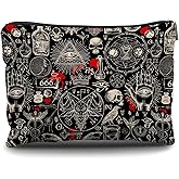 Nogrit Gothic Black Makeup Bag - Retro Black Small Cosmetic Makeup Bag for Purse, Gothic Gifts for Women