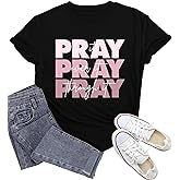 Wlen Christian Shirts for Women Religious T-Shirt Pray On It Pray Over It Pray Through It Tee Tops