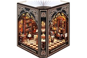 Nookmaster Book Nook Kit – Classical Library Miniature Dollhouse Book Nook Bookshelf Insert with LED Lights, Creative DIY Gift for Adults and Teens