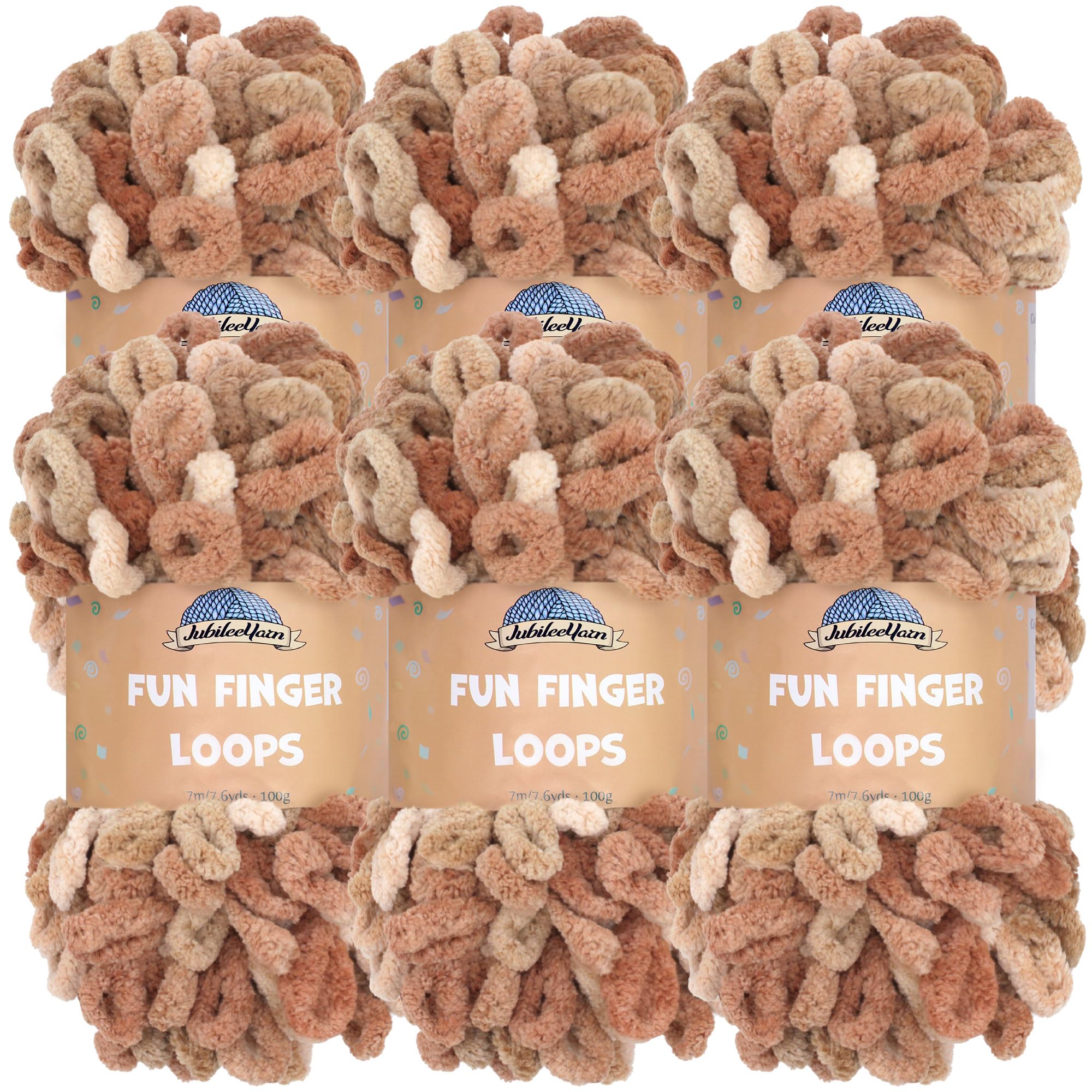 JubileeYarn Fun Finger Loops Yarn - Polyester Jumbo Weight Loop Yarn - 100g/Skein - Asteria - 6 Skeins