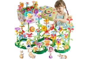 TNILOAL 194 Pcs Flower Garden Building Toys, STEM Educational Block Set for Toddlers Ages 3-5, Non-Toxic Stacking Playset with Big Storage Box, Birthday for Preschool Kids