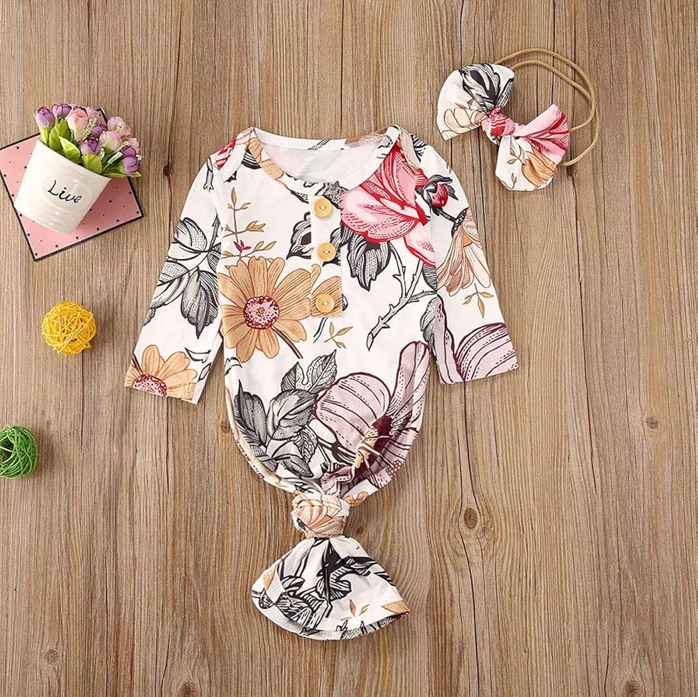 Newborn Baby Long Sleeve Knotted Gown Nightgown Sleepsacks Sleeping Bags New Coming Home Outfit: Clothing