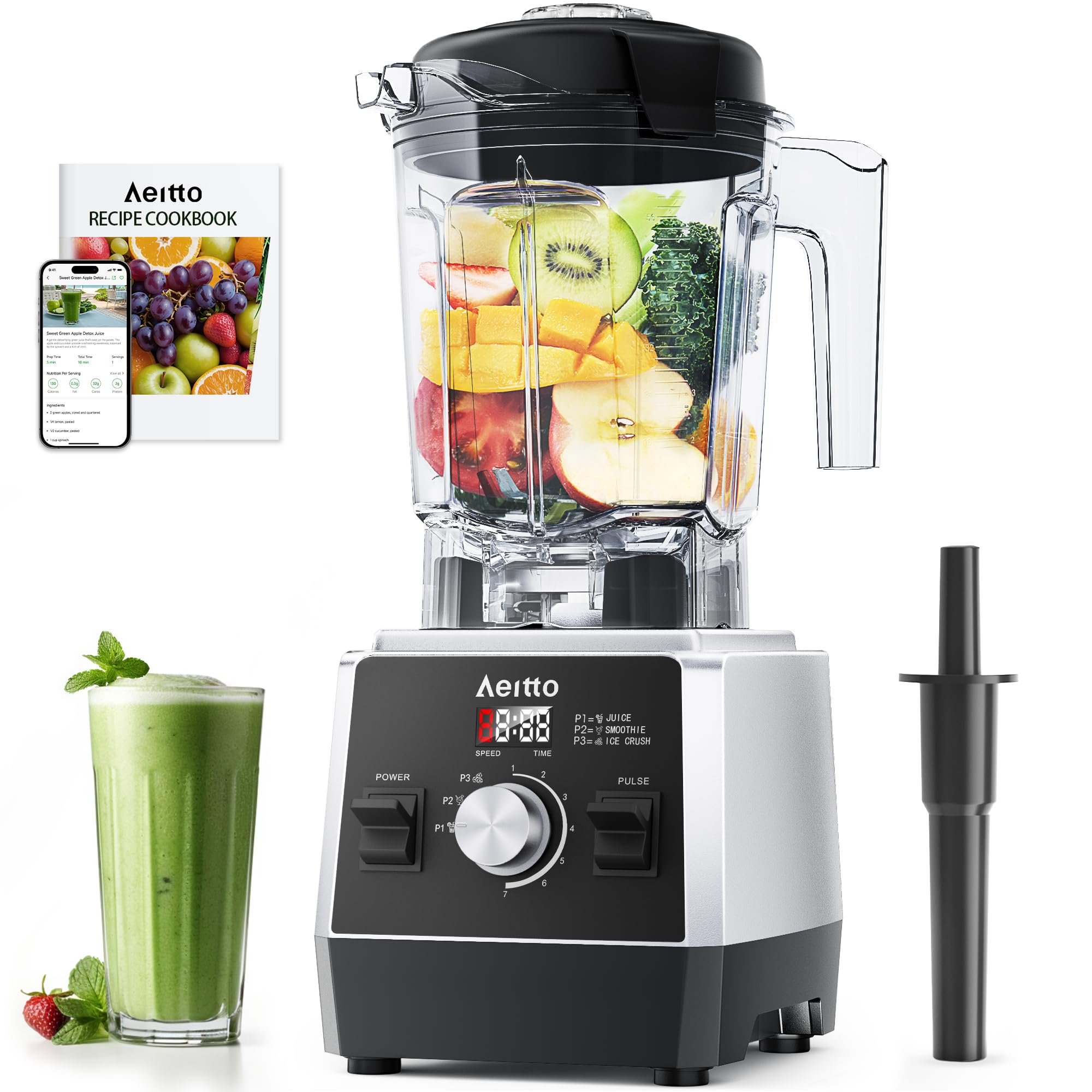 Photo 1 of Aeitto Blenders for Kitchen with 68Oz. Large Capacity, 1800W Max Power Smoothie Blender, 3 Preset Programs & 7 Speeds, Professional Countertop Blender for Smoothies, Ice Crush, Generation2 Silver