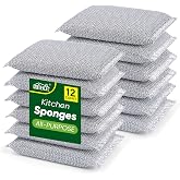 HOMEXCEL All-Purpose Sponge Pads 12PK, Non-Scratch Dish Sponges for Kitchen | Reusable Wire Dishwashing Rag, All-Purpose Scrub for Non-Stick Cookware/Dishes/Countertops/Bathroom/Household, Silver
