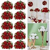 RIDDSEE Artificial Flower Ball Wedding Centerpieces -10Pack Red Rose Silk Floral Half Ball - Faux Flower Balls Plastic Base for Event Table Arrangement Party Home Room Décor (Dia 10.6inch)