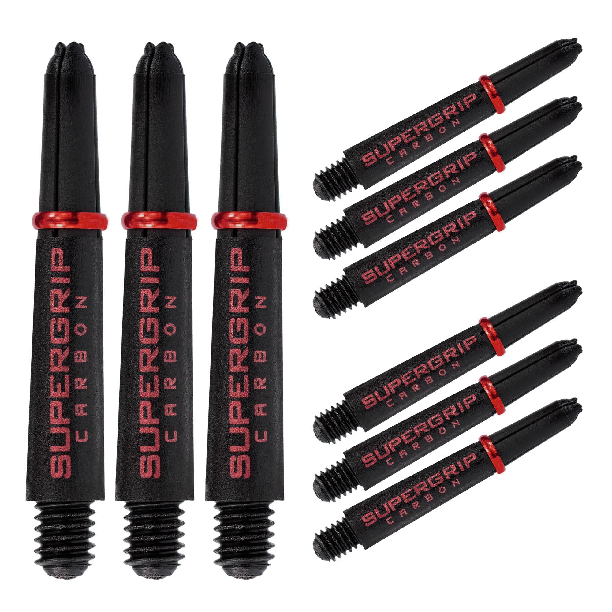 Harrows Darts 3 x Sets of SuperGrip Carbon Dart Stems - 9 Dart Shafts in Total - Available in 3 sizes - Tough Carbon Composite - Short Red