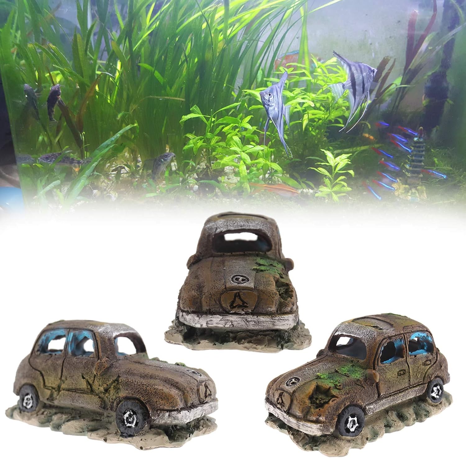 Create idea Aquarium Fish Tank Decor Ornament Resin Imitation Accident Car Landscape Terrarium Home Interior Decorating Accessories 12x7x7cm Brown - Image 4