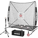 AOLIGEIJS 6'X6' Baseball Softball Practice Net,Pitching Net,Batting Net,with Bonus Strike Zone,Target and Bow Frame,for Hitting,Pitching,Catching