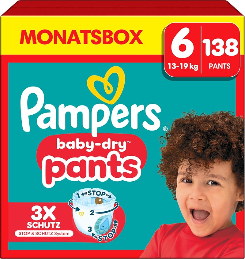 Pampers Baby-Dry Pants Size 6 138 Nappies 14-19 kg Stop & Protect Pocket