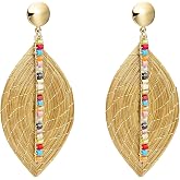 Large Golden Grass Leaf Earrings &ndash; Lightweight with Multicolor Crystals | FOR THOSE WHO LOVE TO TURN HEADS &ndash; Bold Golden Grass Leaves with Multicolor Crystals, Surprisingly Lightweight