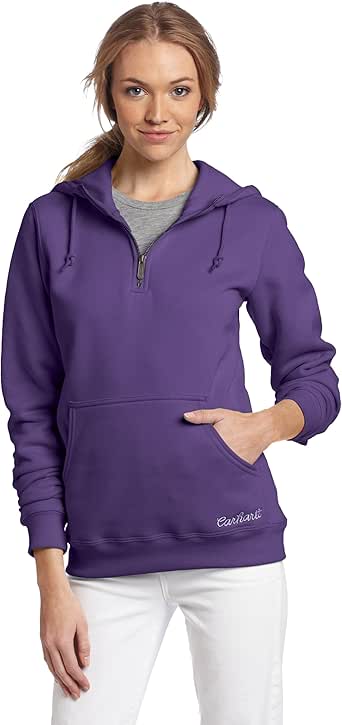 Carhartt Women's Lakeshore Sweatshirt Quarter Zip Embroidered Hooded at Amazon Womenâs Clothing 