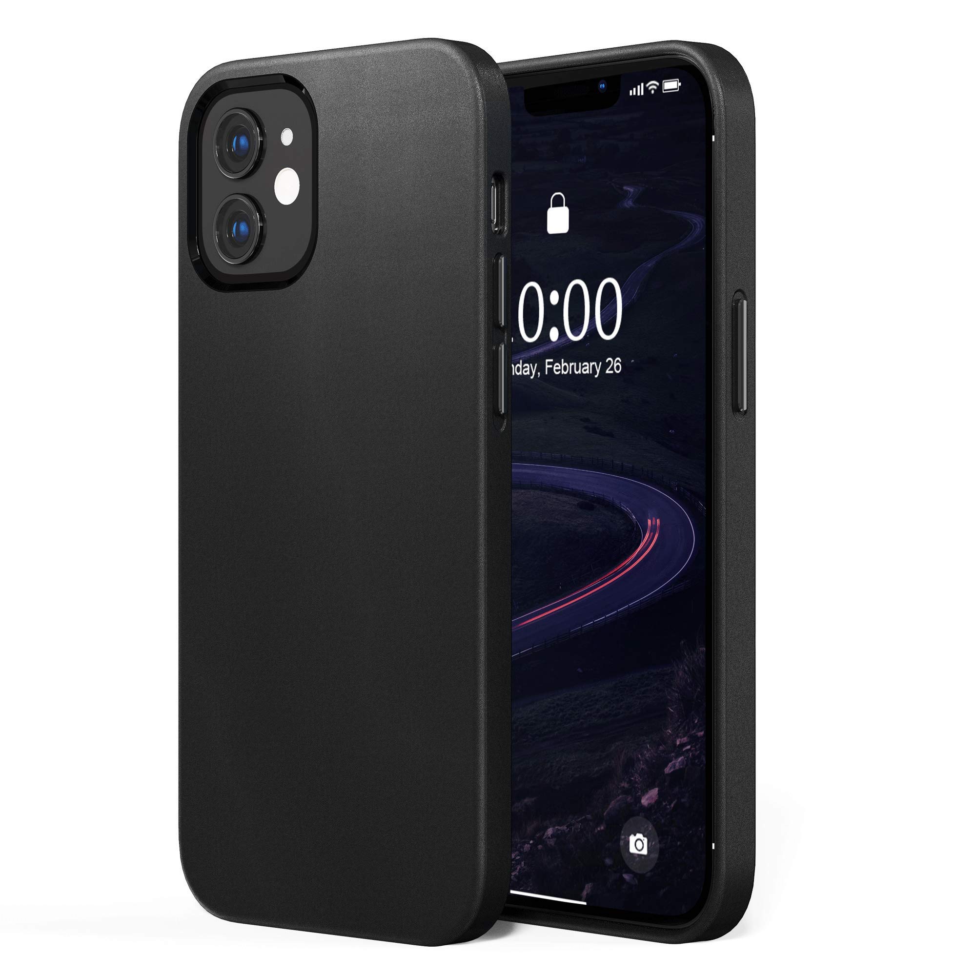 SURPHY Leather Case Compatible with iPhone 12 Case iPhone 12 Pro case 6.1 inch, Premium PU Leather Case Cover (with Metallic Buttons & Microfiber Lining) for iPhone 12 iPhone 12 Pro, Black