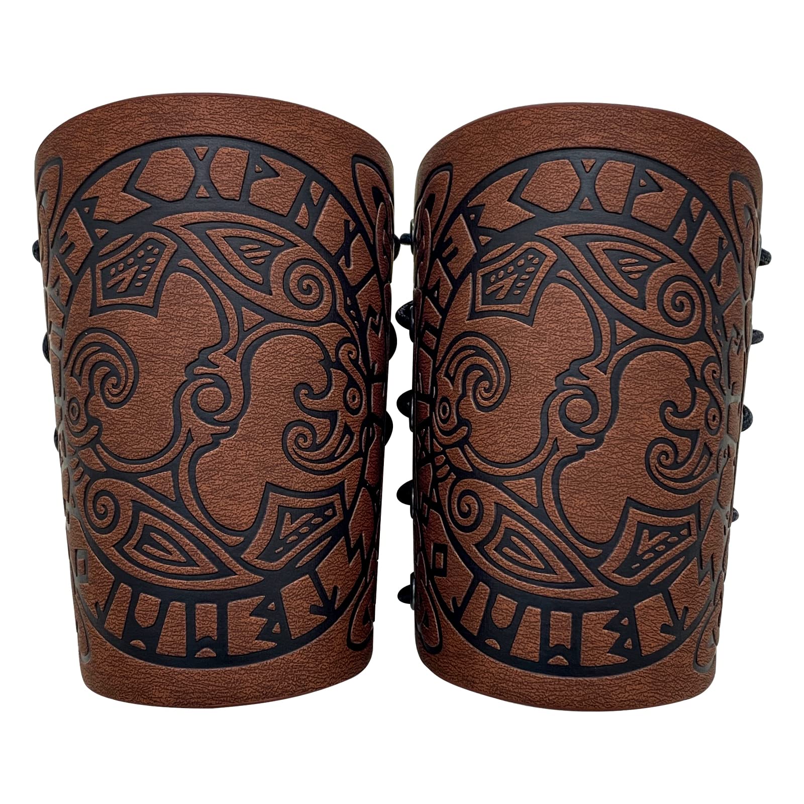 HiiFeuer Viking Arm Bracer Embossed Odin’s Ravens Faux Leather Arm Armor, Medieval PU Leather Arm Bracers for LARP (Brown Raven)