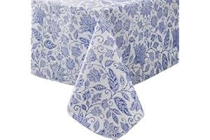 Pioggia Vinyl Tablecloth with Flannel Backed Waterproof Oil-Proof PVC Table Cloth Wipeable Spill-Proof Plastic Table Cover for Indoor and Outdoor(Flower, 60 x 60 Inch Square)