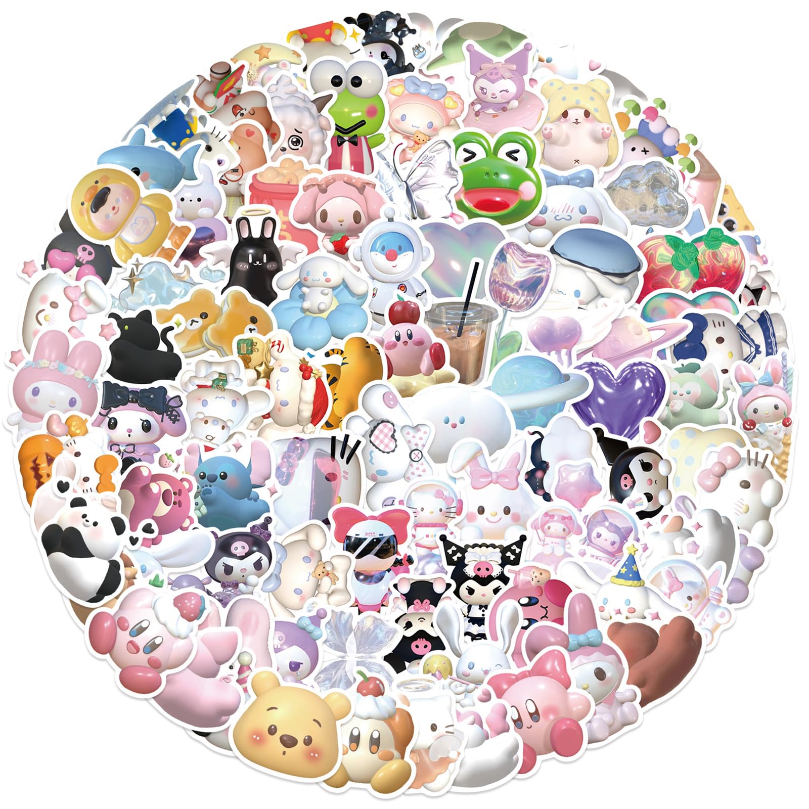 Photo 1 of 100 Pcs 3D Japanese Cartoon Sanrio Stickers Manga Hello Kitty Stickers for Water Bottle, Helmet, Laptop, Phone, Cartoon Animal Decals Gifts, Party Favors, Kuromi Sticker for Kids Teens Boy (Slo)