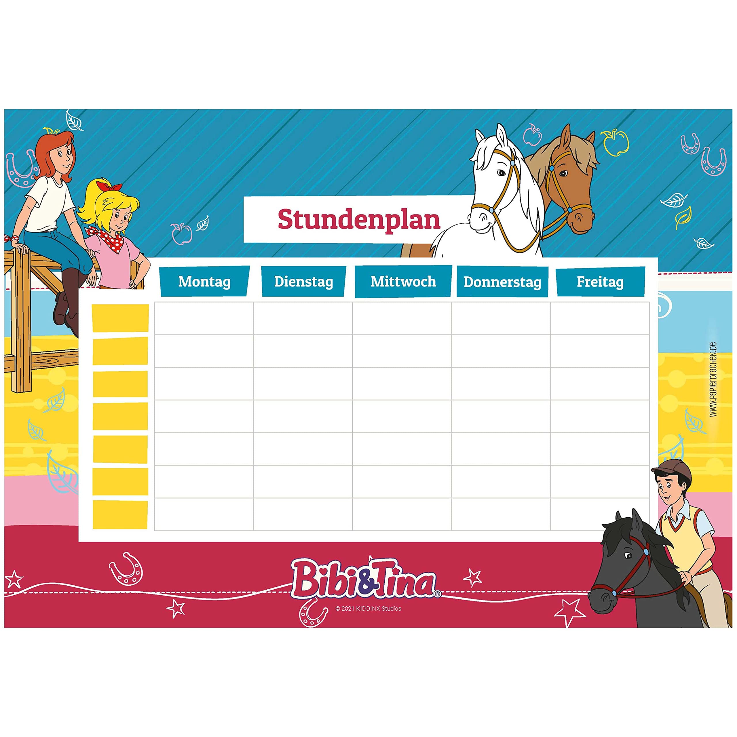 Papierdrachen Timetable DIN A4 Pad - Bibi & Tina 1 - Writeable School - Weekly Plan - Hourly Chart for School
