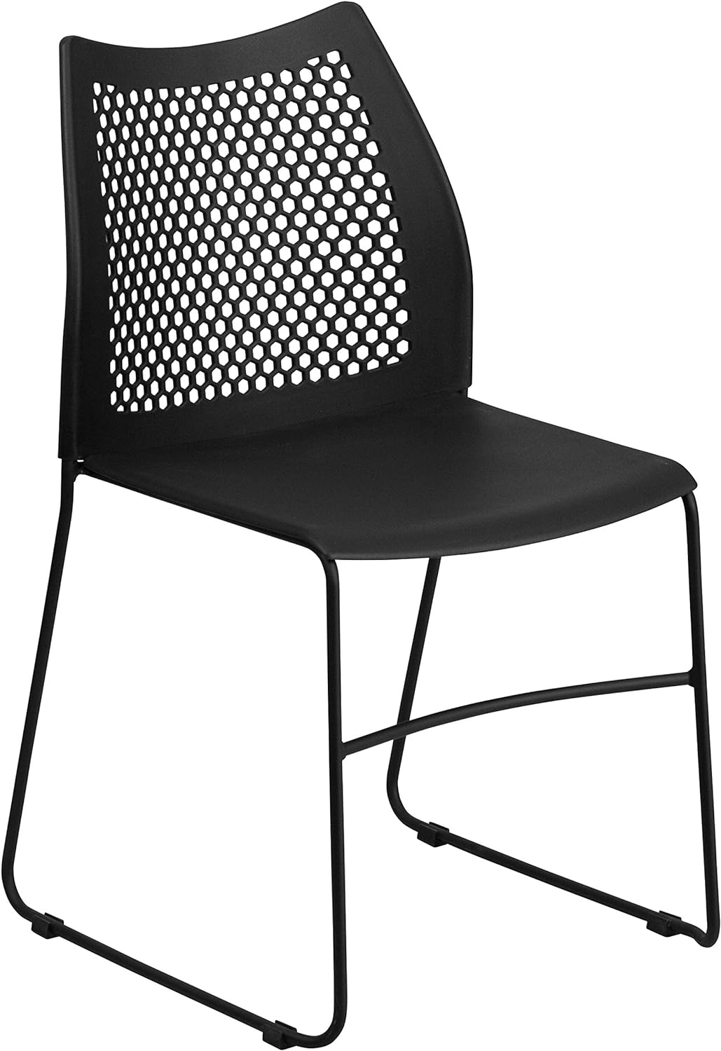 Flash Furniture 5 Pack HERCULES Series 661 lb. Capacity Black Stack Chair with Air-Vent Back and Black Powder Coated Sled Base: Furniture & Decor