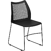 Flash Furniture Hercules Series Contoured Lobby Chairs with Air-Vent Honeycomb Backs, Ergonomic Stacking Chairs for Offices, Set of 5, Black