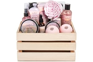 AQUA ELEGANTE Bath Spa Gift Sets - Luxury Basket With Rose Oil & Orchid - Spa Kit Includes Wash, Bubble Bath, Lotion, Bath Salts, Body Scrub, Body Spray, Shower Puff, Bathbombs, Soap and Towel