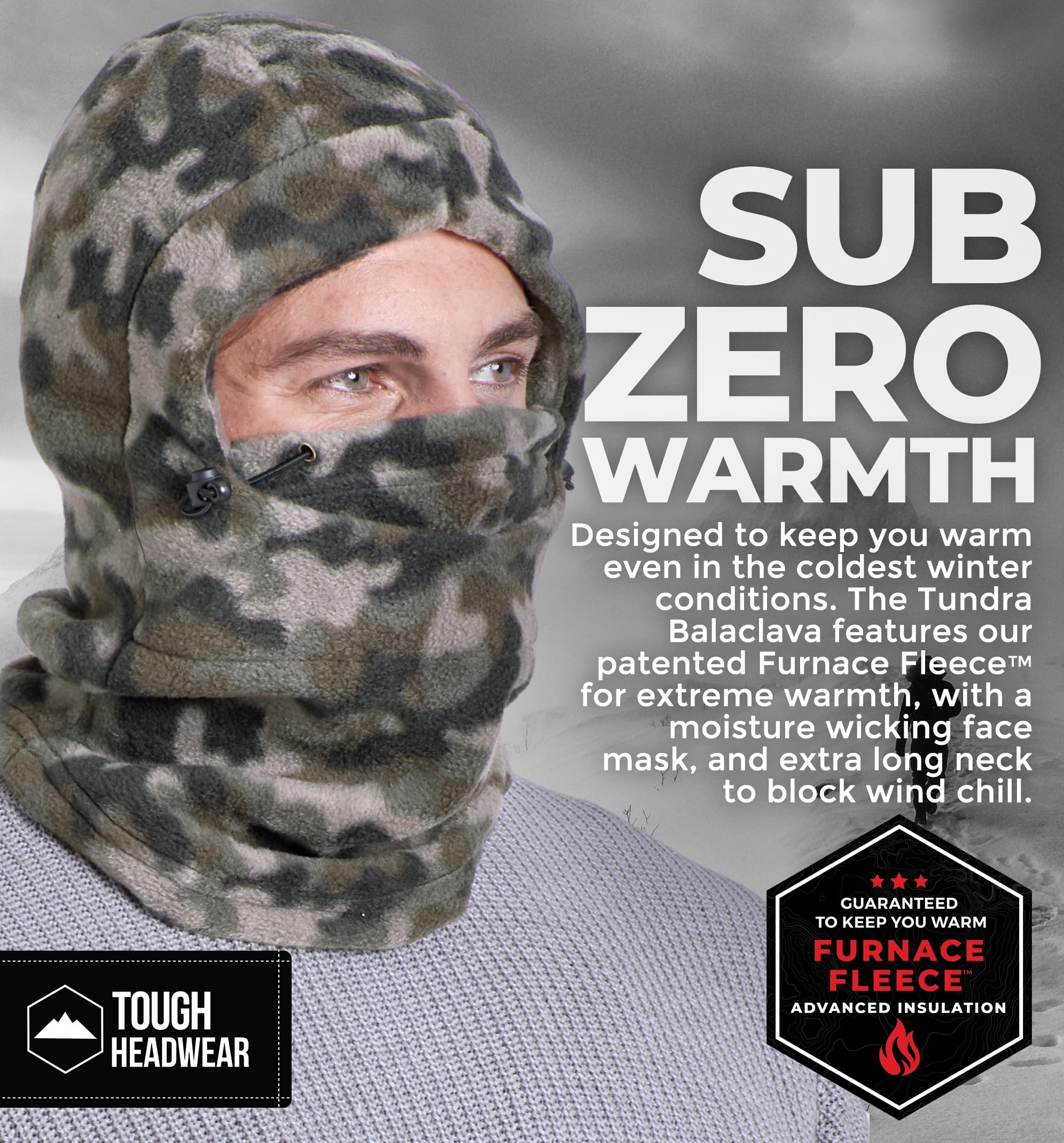 Tough Headwear Fleece Balaclava Ski Mask - Windproof Face Covering - Ski Mask for Cold Weather Gear - Winter Accessories