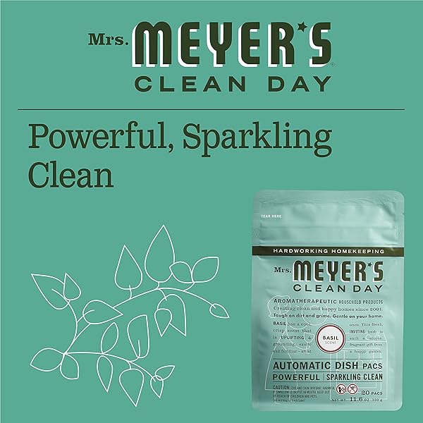 MRS. MEYER’S CLEAN DAY AUTOMATIC DISH PILLOW BASIL DETERGENT PODS, 12.7 OZ. 20 COUNT