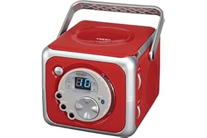Jensen CD-555RS Red CD Bluetooth Boombox Portable Bluetooth Music System with CD Player +CD-R/RW & FM Radio with Aux-in & Headphone Jack Line-in Limited Edition- (Red)