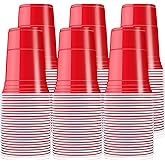 Gabotrie 200 Pack Plastic Cups, 16 oz Red Disposable Cups, Stackable Beverage Plastic Cup Bulk for Party, Heavy Duty Drinking Party Cup for Wedding Birthday Picnic (Red)