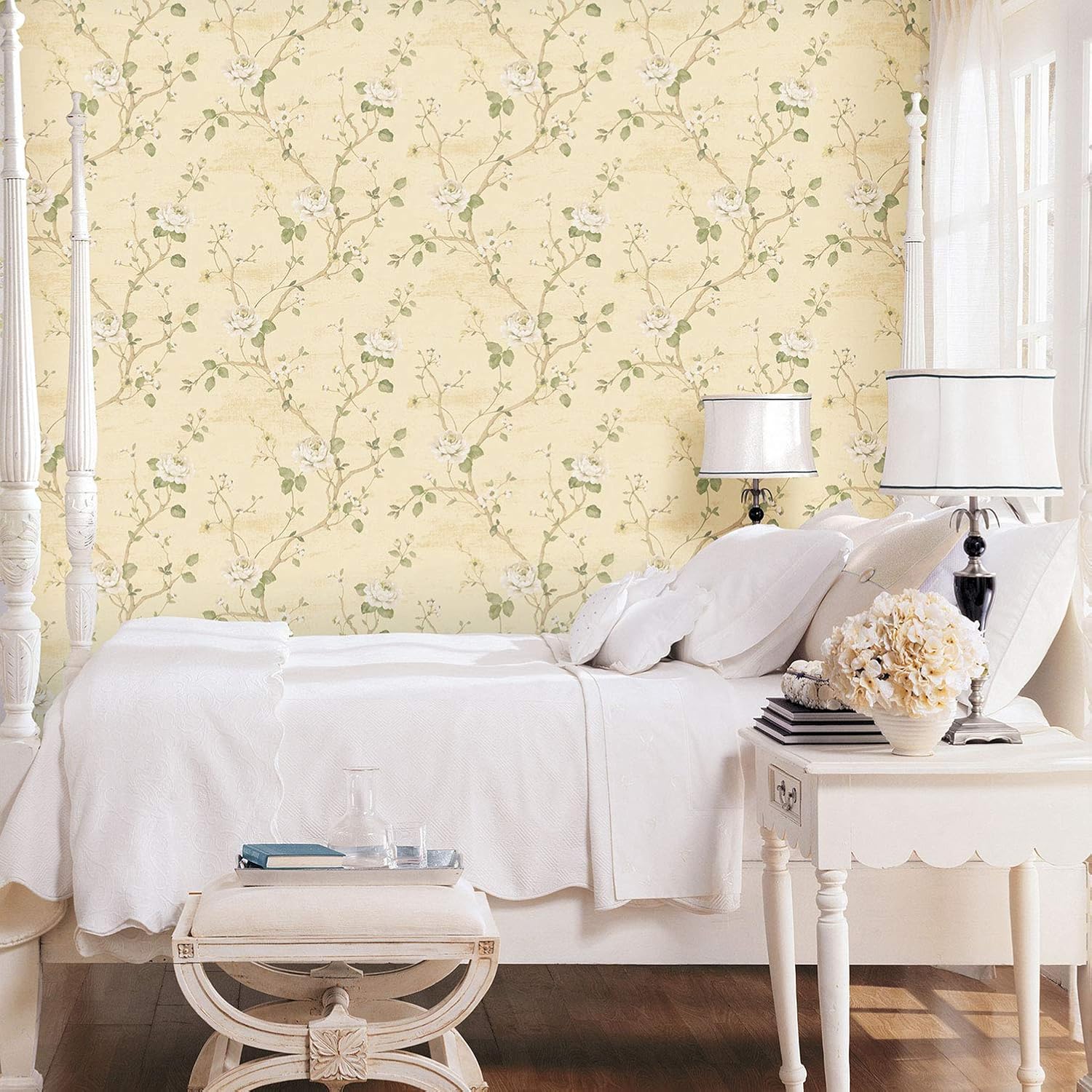 Galerie G67602 Palazzo Large Trailing Rose Design Wallpaper, Green/ Cream, 10m x 53cm - Image 3