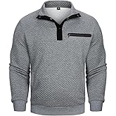 MANLUODANNI Men's Casual Sweatshirt Long Sleeve Waffle Stand Collar Button Quilted Pullover Sweatshirts with Pocket