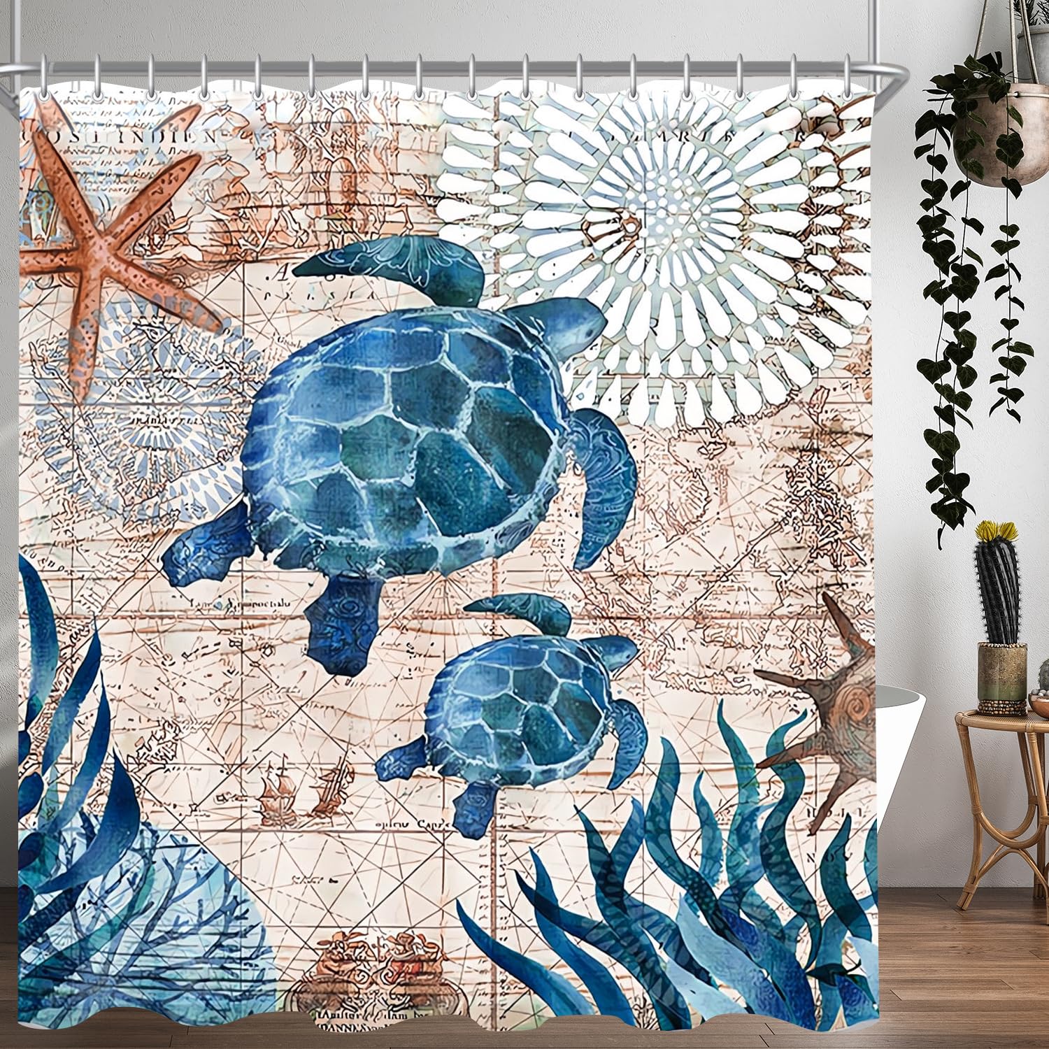 Lerores Sea Turtle Shower Curtain 95x71 inch, Mould and Mildew Resistant,Waterproof,Washable Polyester Fabric Bath Curtains with Weight Tape,12 pcs Hooks for Bathroom,Wetroom,Home Decor,240 x 180 cm
