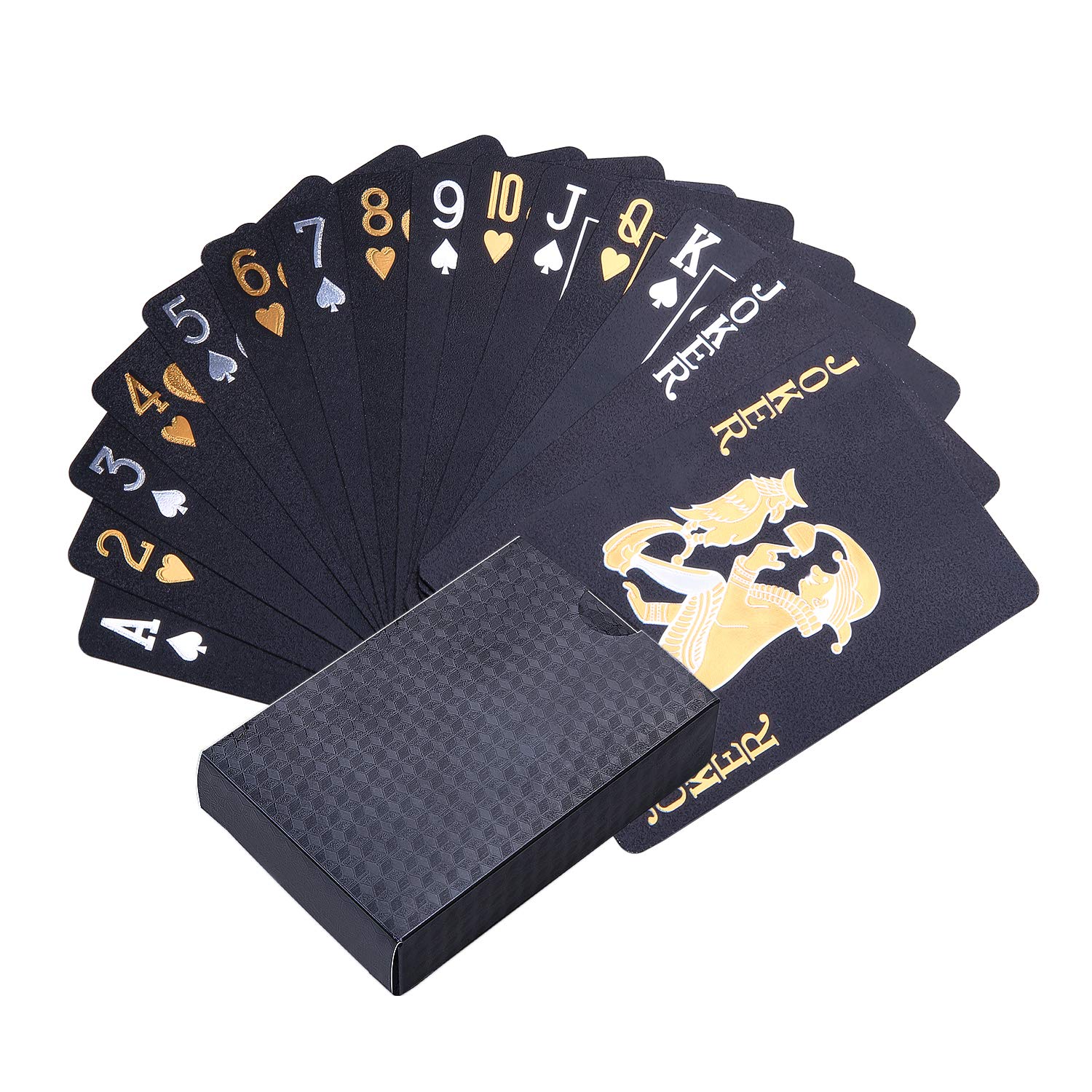 Joyoldelf Black Playing Cards, Waterproof Cards with Cube Pattern on Back of Cards, Deck of Cards with Box for Cards Game, Magic and Party