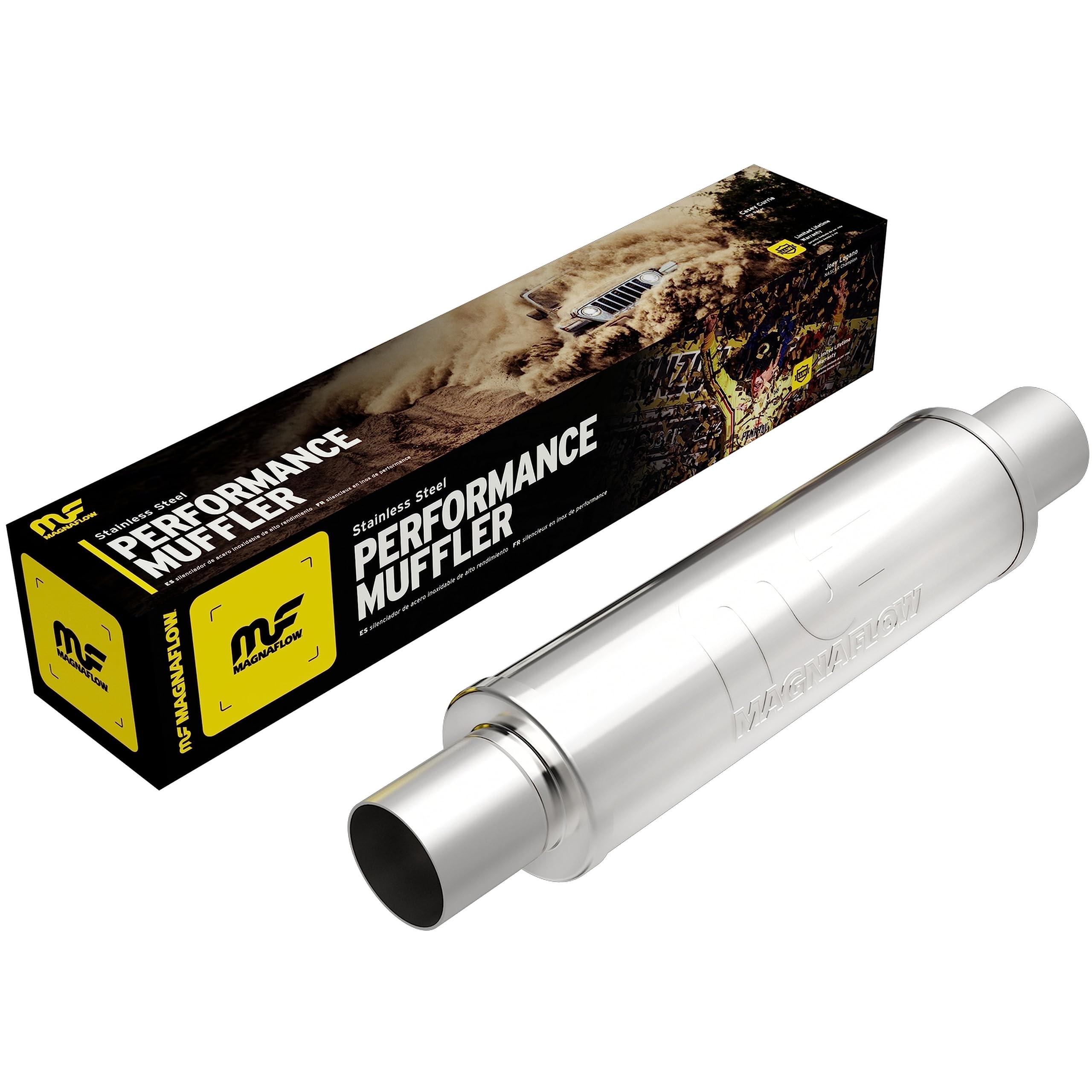 Photo 1 of MagnaFlow Performance Exhaust Muffler 10416: 2.5"/2.5" Inlet/Outlet, 4x4x14" Round, Stainless Steel, Satin Finish