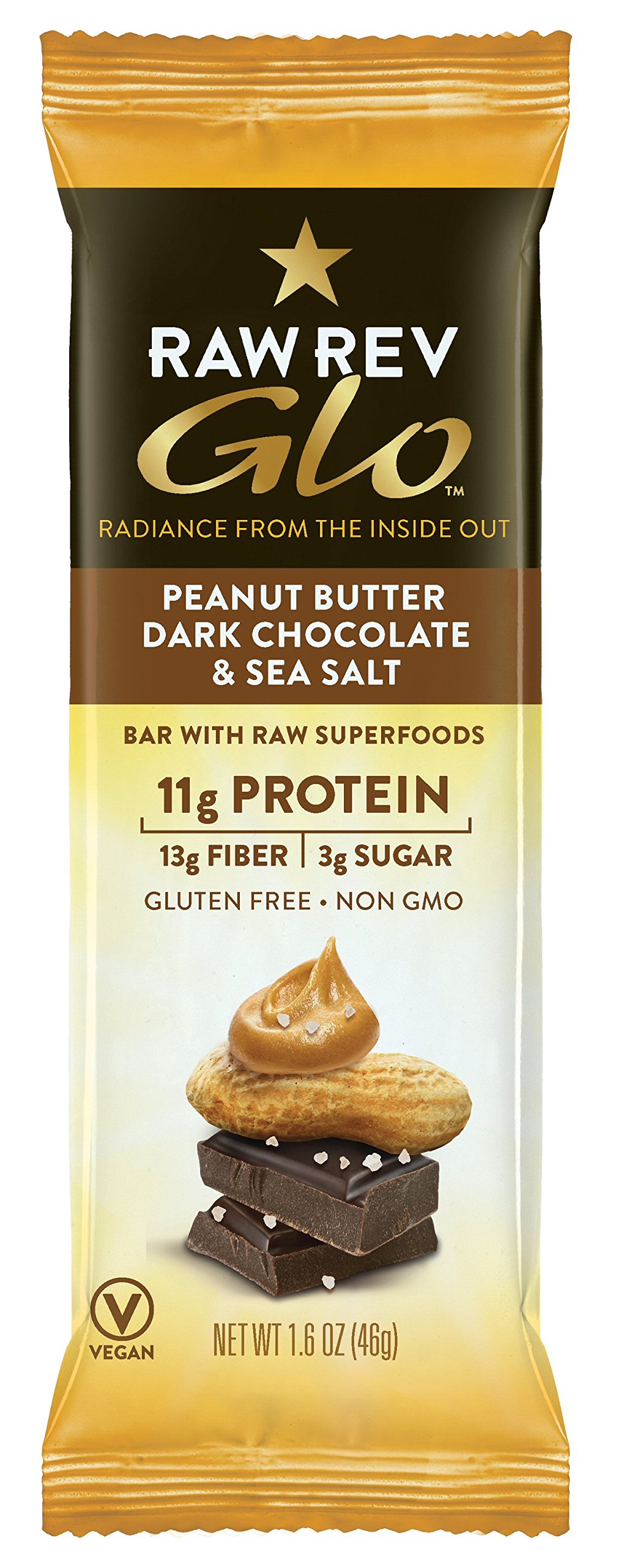 Raw Rev Glo Vegan Protein Bars, Peanut Butter Dark Chocolate & Sea Salt