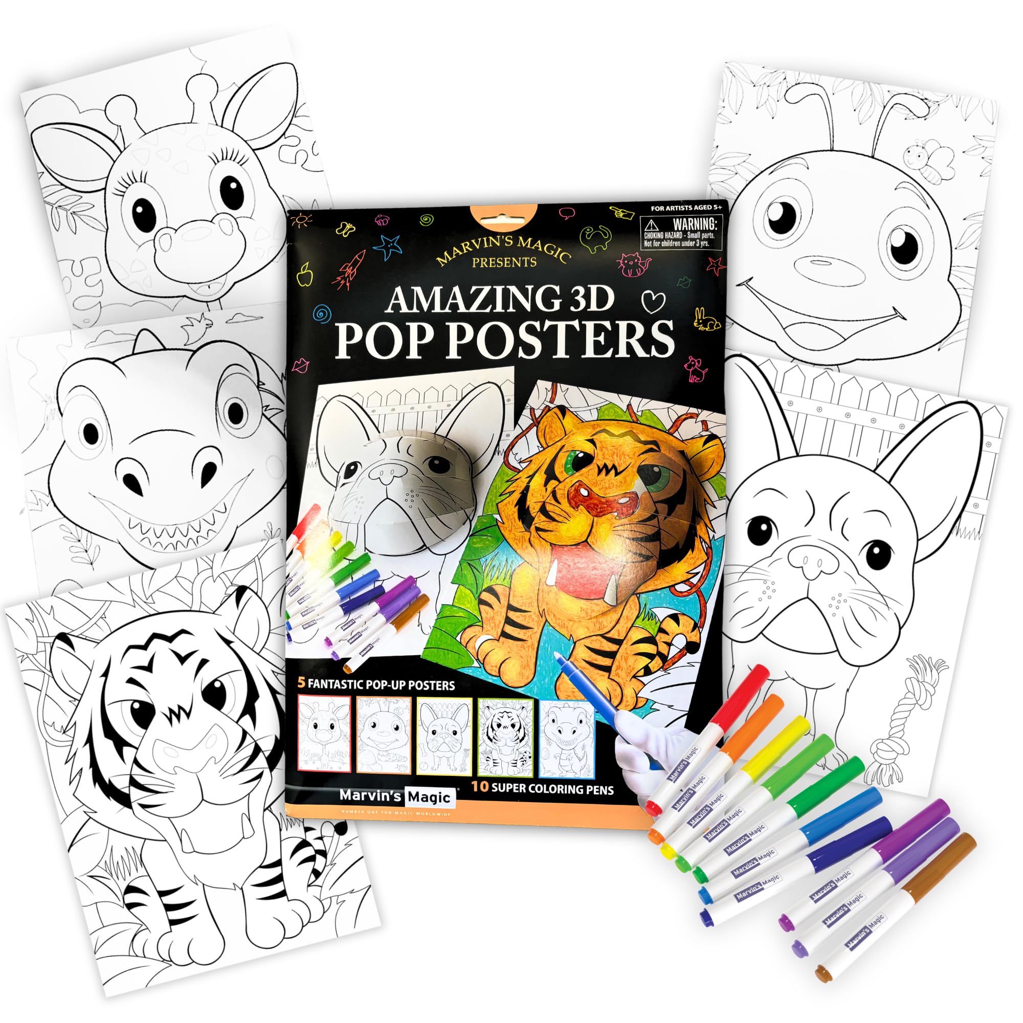 Marvin's Magic - Amazing 3D Pop Posters - Colourful Arts and Crafts Kit - Includes Vibrant Markers and Interactive Animal Designs - Travel-Friendly - Perfect for Ages 5+