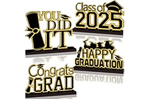 GINFTBRZGV 4Pcs Black and Gold Graduation Decorations Class of 2025 Congrats Grad Wooden Table Centerpieces Grad Table Toppers Congratulate Tiered Tray Decor for 2025 Graduation Decorations