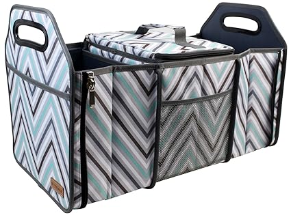 Innostage Trunk Organizer for Front or Backseat with Insulated Cooler Storage-Collapsible Organizer with Compartments for Emergency Supplies ,Sports Equipment (3 portitions, color bar)