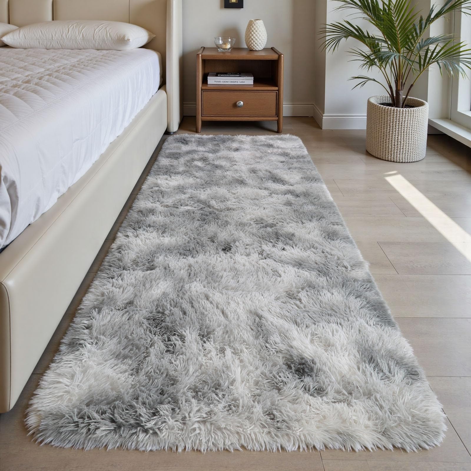 Sour Lemon Rugs Living Room 80x160cm, Grey Runner rug for Bedroom, Washable Anti Slip Fluffy Rug Shaggy Soft Modern Floor Carpets Mat Beside Rugs for Kids Hallway Living Room