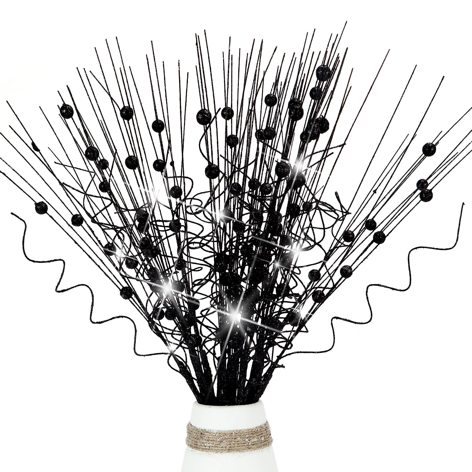 Photo 1 of 16Pcs Glitter Christmas Tree Picks Curly Sprays Sparkle Artificial Berry Stems Twigs 17" Ting Branches Vase Fillers Decorative Sticks for Xmas Tree Decorations Winter Wreath DIY Crafts (16, Black)