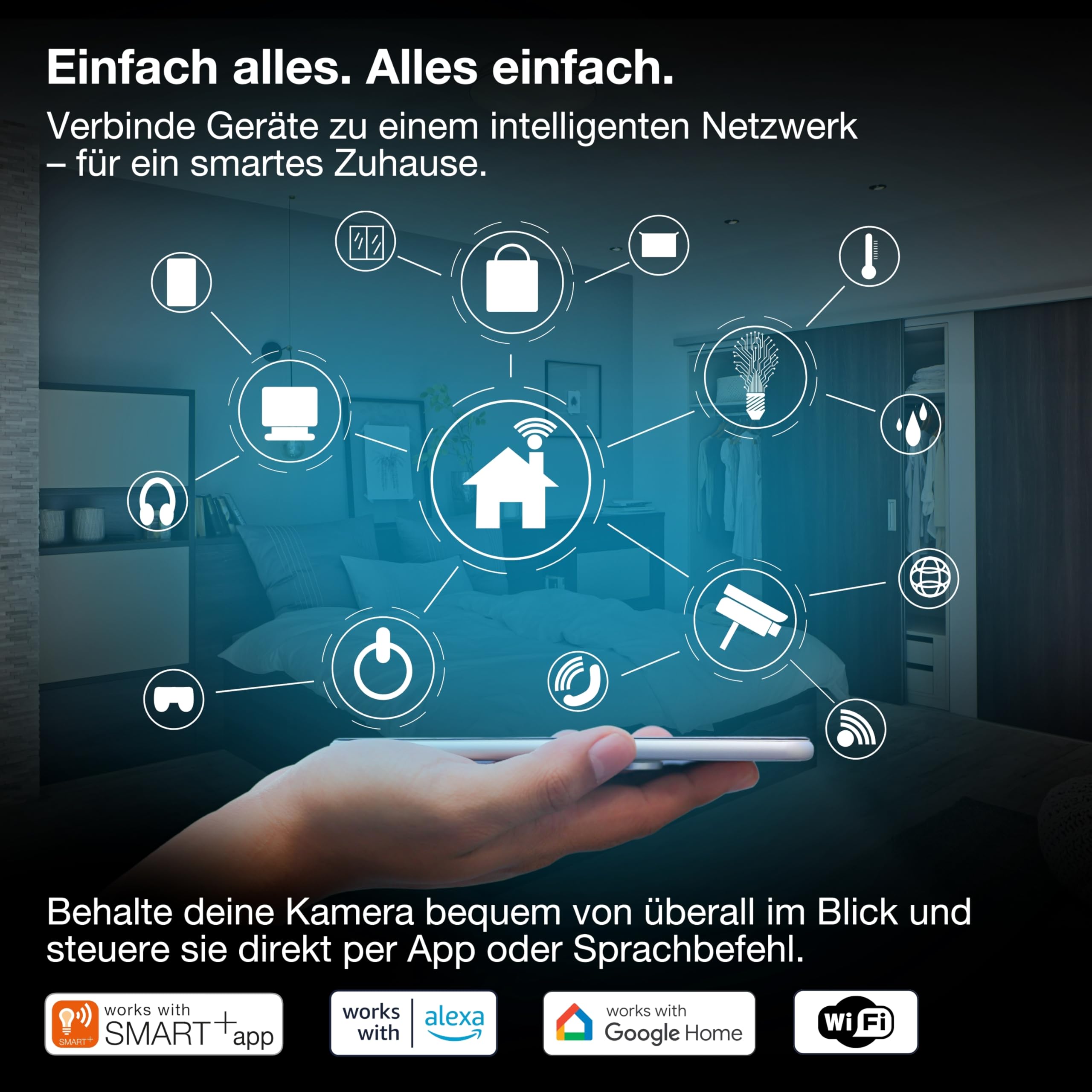 Osram SMART+ WiFi Kamera 4MP 2K QHD, Nachtsicht 7m, Zwei-Wege-Audio, microSD 256GB, Alexa kompatibel, Indoor Weiß 6