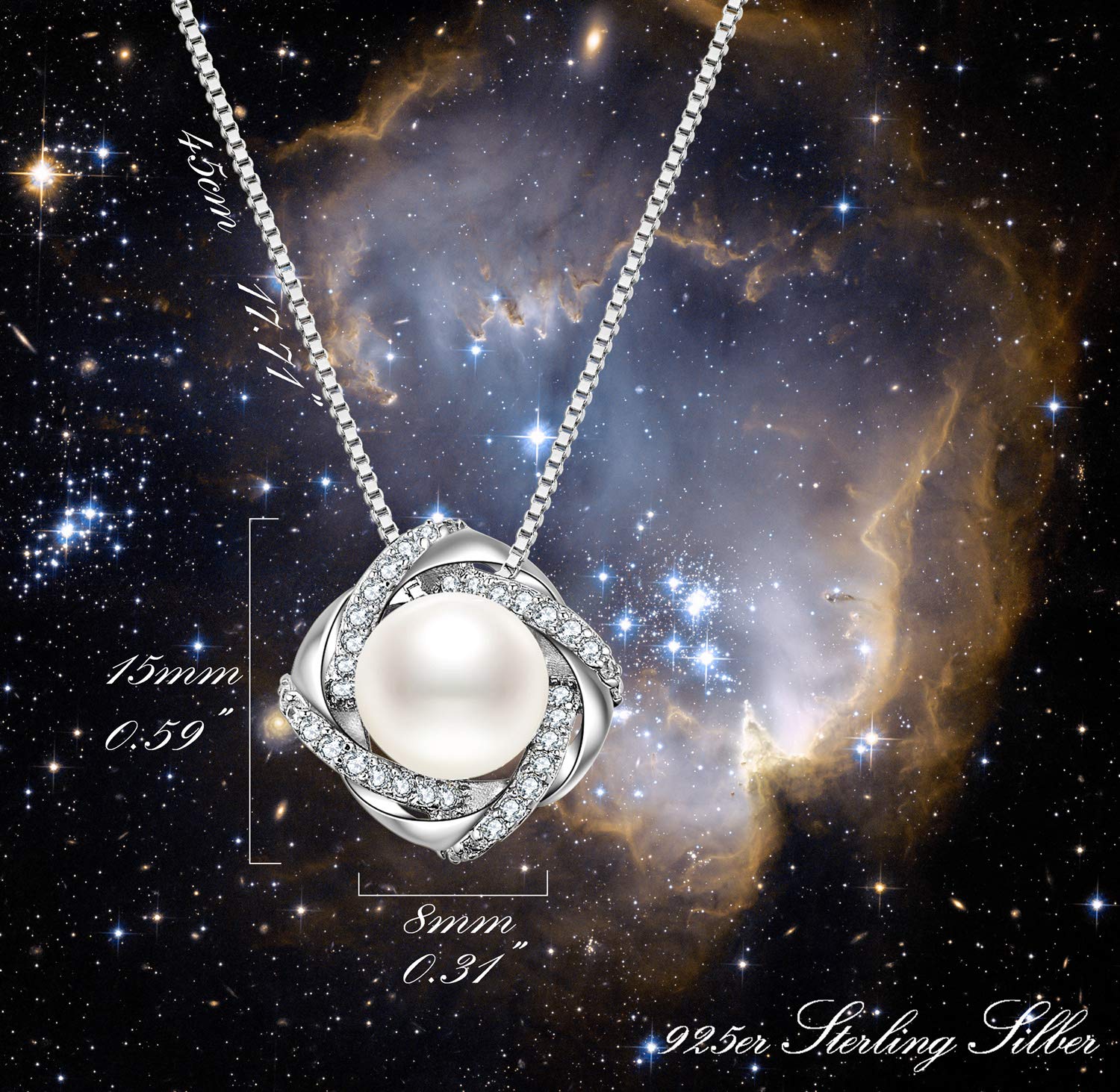 J.Vénus Joyeria Mujer, Collar de Plata de ley con Diamante para Mujer, Con una Caja ( 45cm de Longitud )